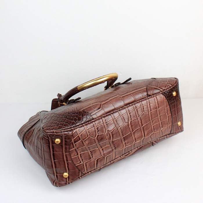 Prada Croco Veins Tote Bag - 8827 Brown