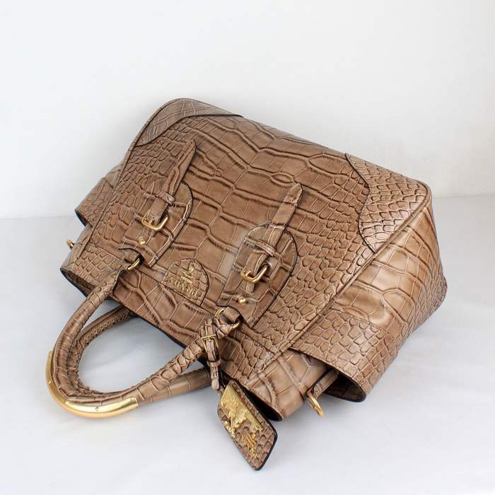 Prada Croco Veins Tote Bag - 8827 Khaki - Click Image to Close