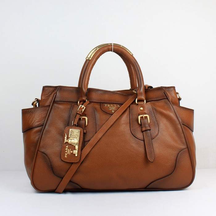 Prada Milled Leather Tote Bag - 8827 Coffee - Click Image to Close