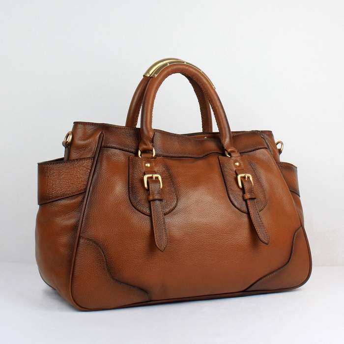 Prada Milled Leather Tote Bag - 8827 Coffee - Click Image to Close