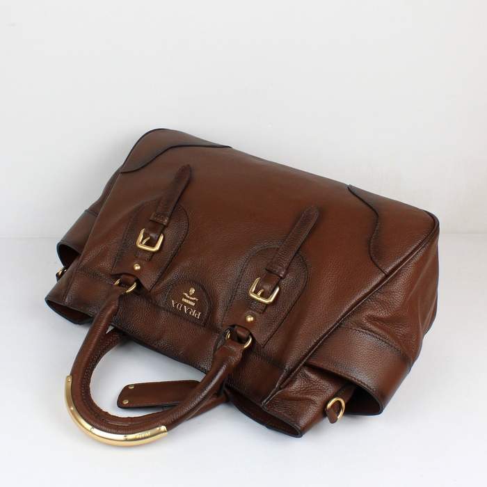 Prada Milled Leather Tote Bag - 8827 Brown