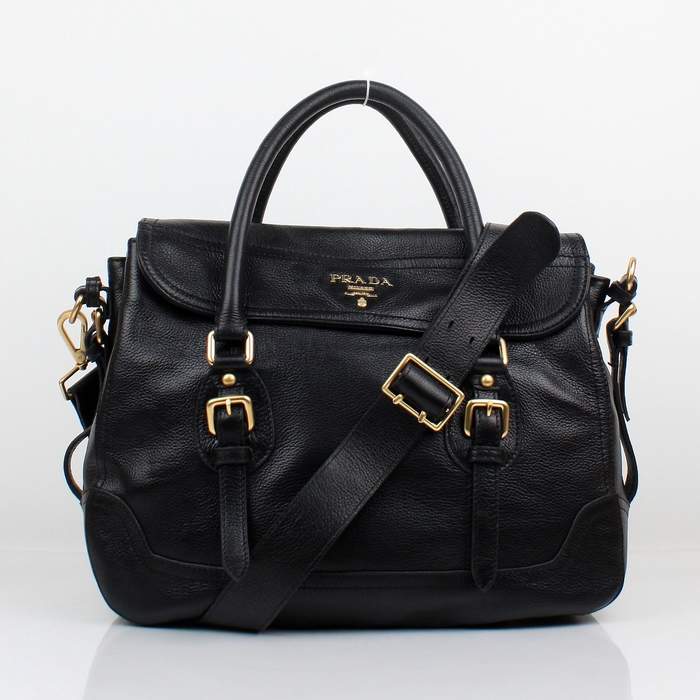 Prada Milled Leather Tote Bag - 8828 Black