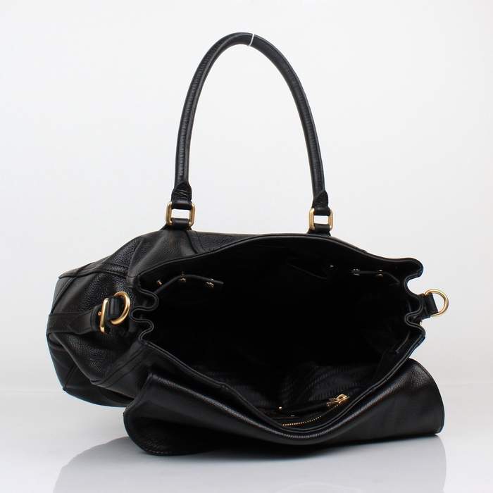 Prada Milled Leather Tote Bag - 8828 Black