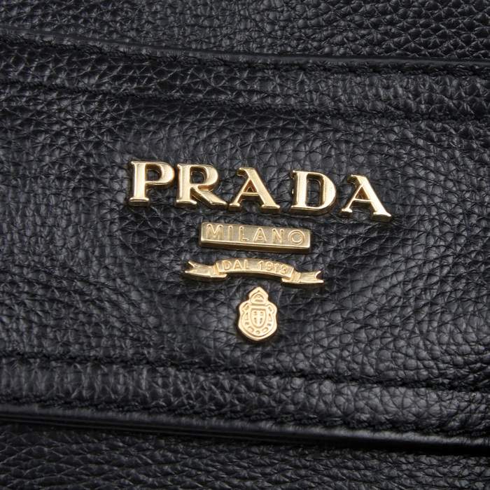 Prada Milled Leather Tote Bag - 8828 Black - Click Image to Close