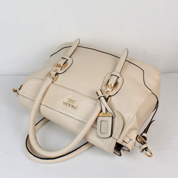 Prada Milled Leather Tote Bag - 8828 Offwhite - Click Image to Close