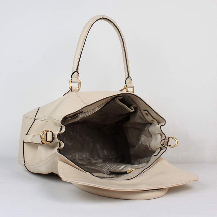 Prada Milled Leather Tote Bag - 8828 Offwhite