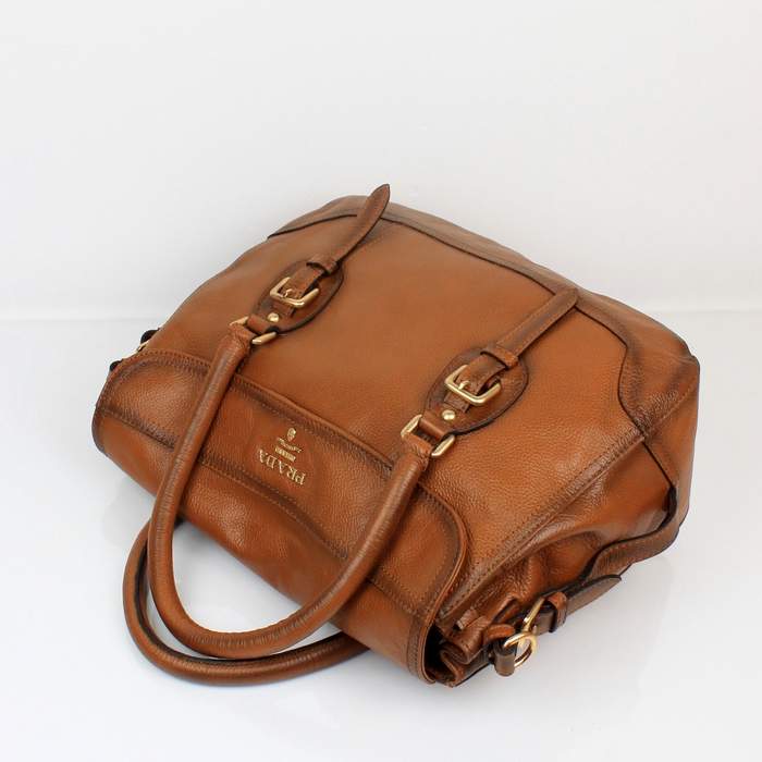 Prada Milled Leather Tote Bag - 8828 Tan