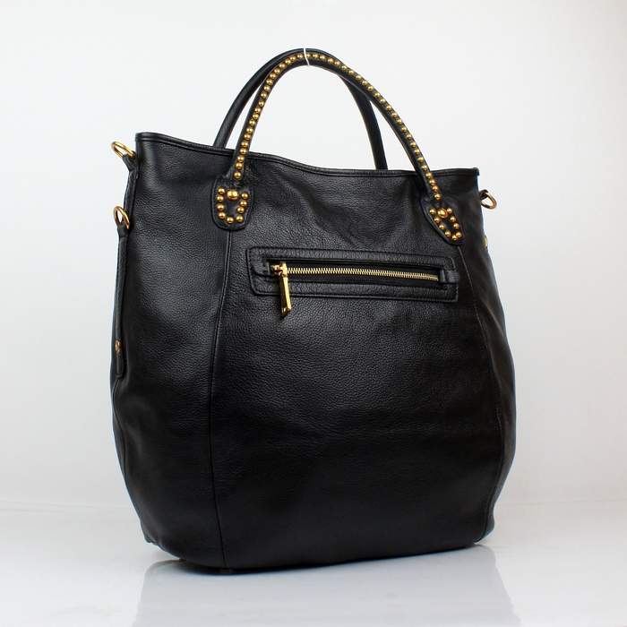 Prada Milled Leather Tote Bag - 8830 Black