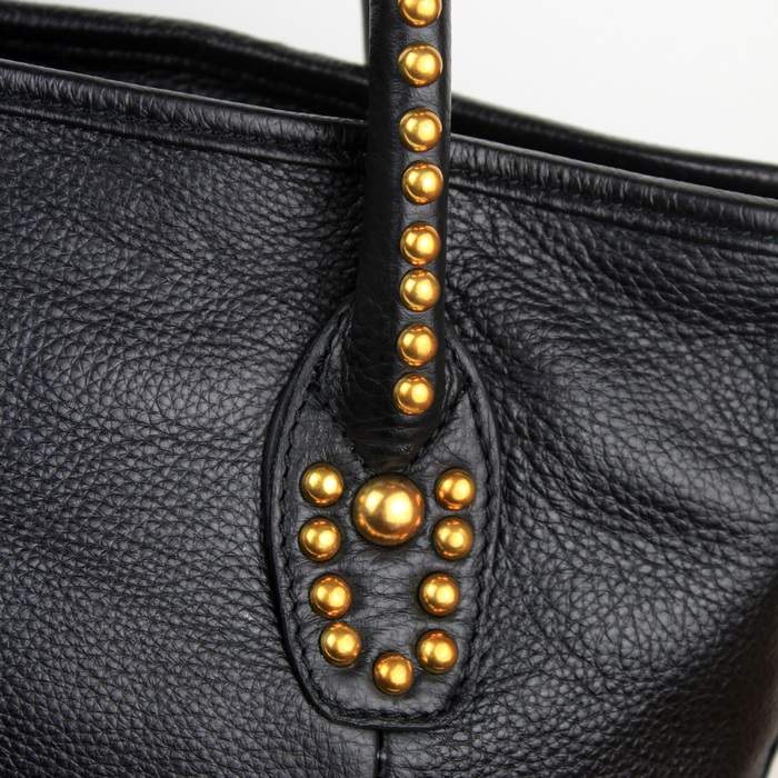 Prada Milled Leather Tote Bag - 8830 Black - Click Image to Close