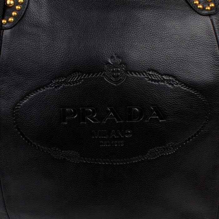 Prada Milled Leather Tote Bag - 8830 Black
