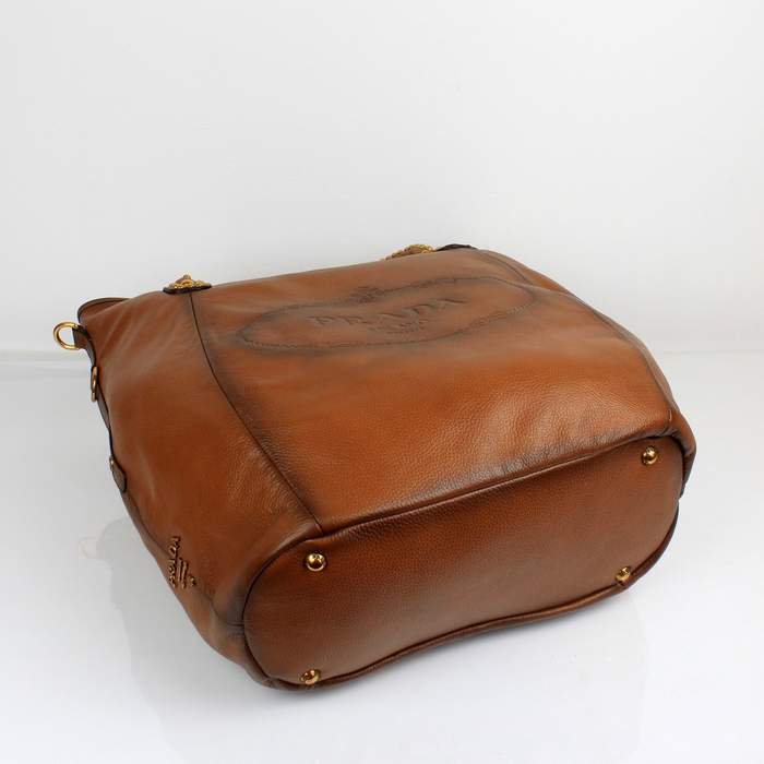 Prada Milled Leather Tote Bag - 8830 Tan
