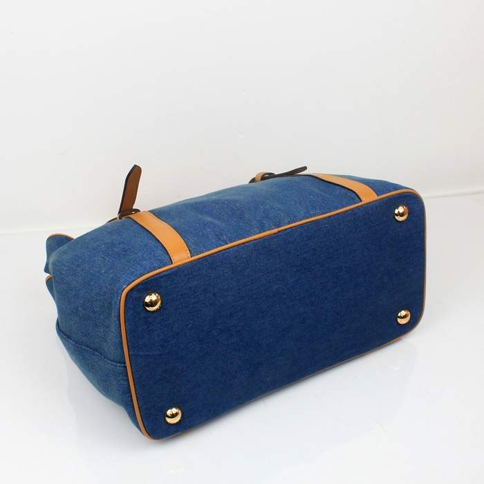 Prada Nappa Leather with Denim Fabric Tote Bag - 8833 Blue & Apricot