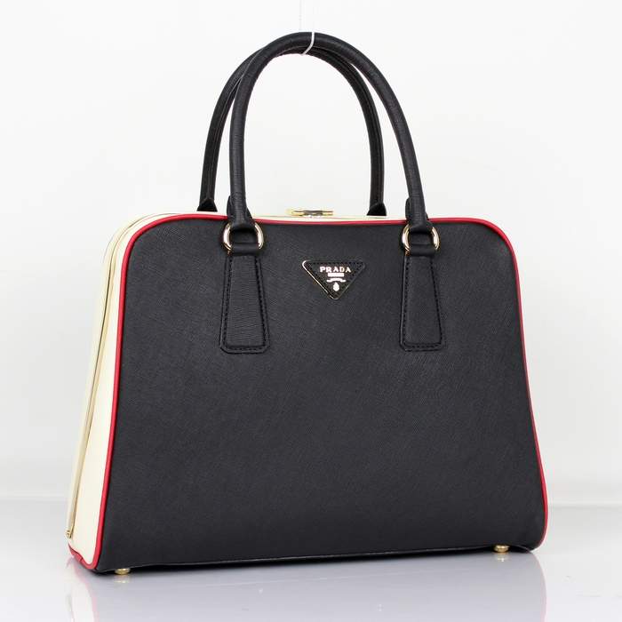 Prada Perforated Saffiano Leather Tote Bag BL0808 Black & White - Click Image to Close