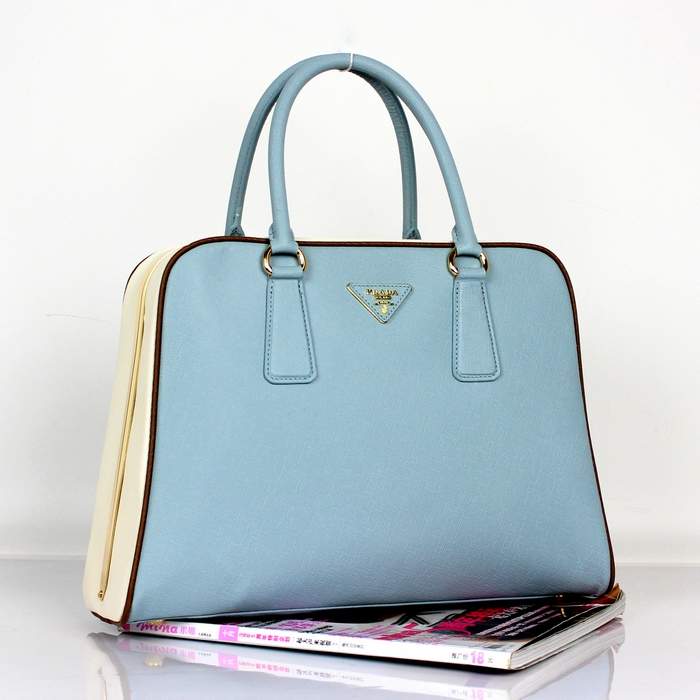 Prada Perforated Saffiano Leather Tote Bag BL0808 Blue & White