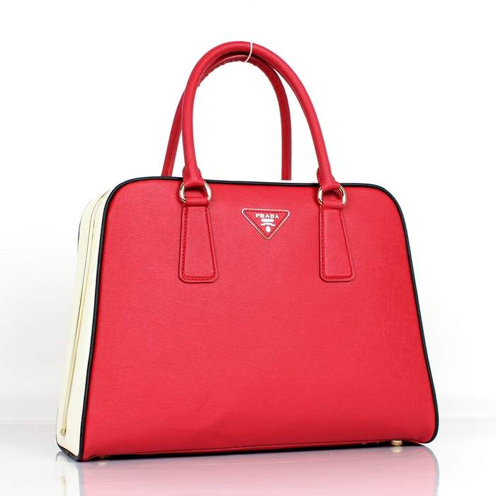 Prada Perforated Saffiano Leather Tote Bag BL0808 Red & White