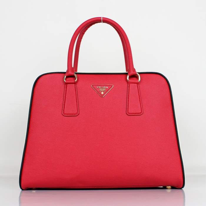 Prada Perforated Saffiano Leather Tote Bag BL0808 Red & White - Click Image to Close