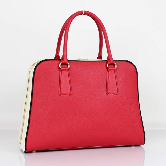 Prada Perforated Saffiano Leather Tote Bag BL0808 Red & White