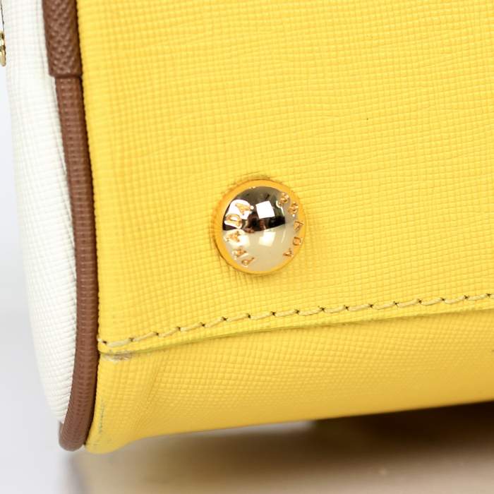 Prada Perforated Saffiano Leather Tote Bag BL0808 Yellow & White