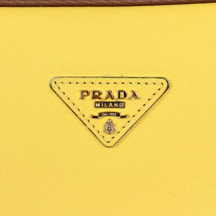 Prada Perforated Saffiano Leather Tote Bag BL0808 Yellow & White - Click Image to Close