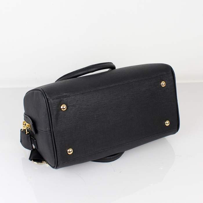 Prada Perforated Saffiano Top Handle Leather Handbag - BL0796 Black - Click Image to Close