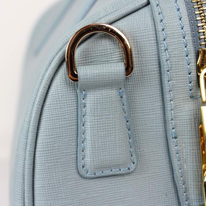 Prada Perforated Saffiano Top Handle Leather Handbag - BL0796 Blue - Click Image to Close