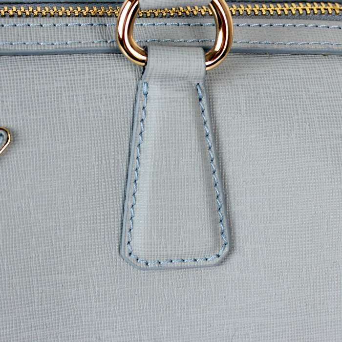 Prada Perforated Saffiano Top Handle Leather Handbag - BL0796 Blue