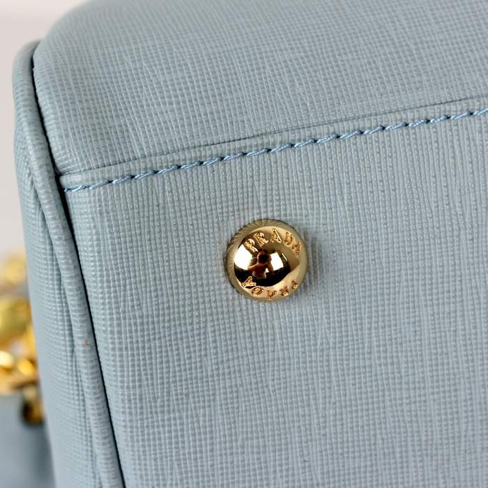Prada Perforated Saffiano Top Handle Leather Handbag - BL0796 Blue