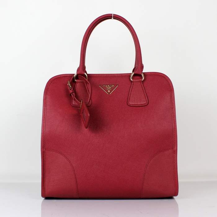 Prada Real Leather Tote Bag 2254 Wine Red