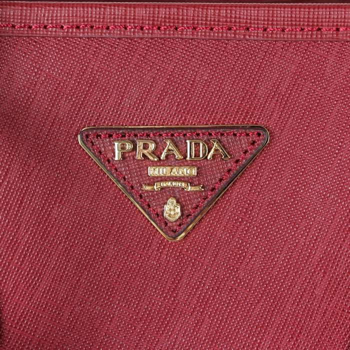 Prada Real Leather Tote Bag 2254 Wine Red - Click Image to Close
