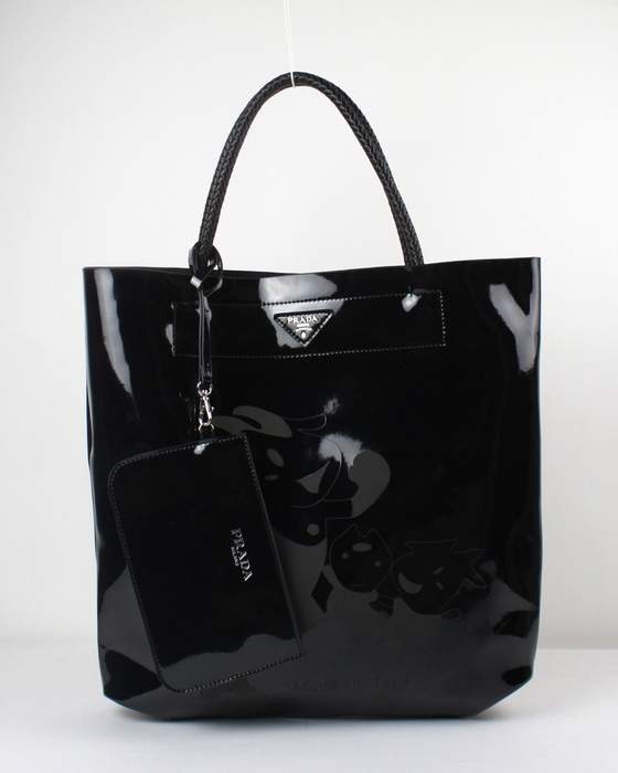 Prada Enamelled Leather Tote Bag - 6016 Black
