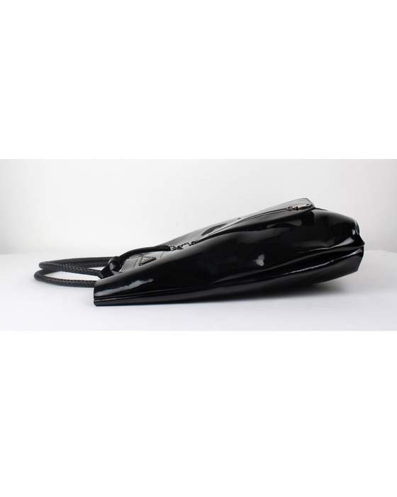 Prada Enamelled Leather Tote Bag - 6016 Black - Click Image to Close