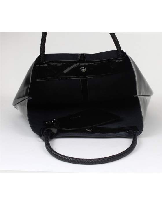 Prada  Enamelled Leather Tote Bag - 6016 Black