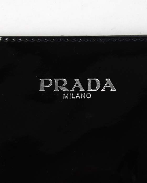 Prada Enamelled Leather Tote Bag - 6016 Black - Click Image to Close