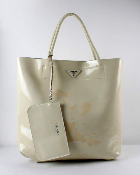 Prada Enamelled Leather Tote Bag - 6016 Offwhite - Click Image to Close