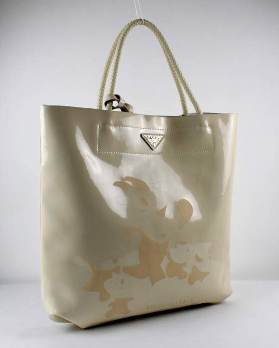 Prada Enamelled Leather Tote Bag - 6016 Offwhite - Click Image to Close