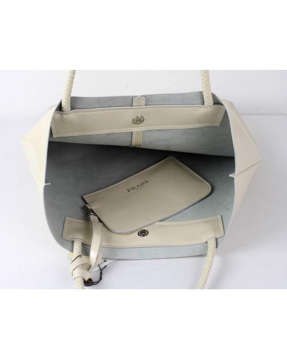 Prada  Enamelled Leather Tote Bag - 6016 Offwhite