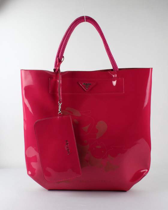 Prada Enamelled Leather Tote Bag - 6016 Rose Red