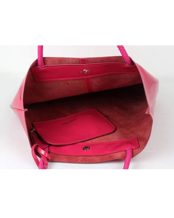 Prada  Enamelled Leather Tote Bag - 6016 Rose Red
