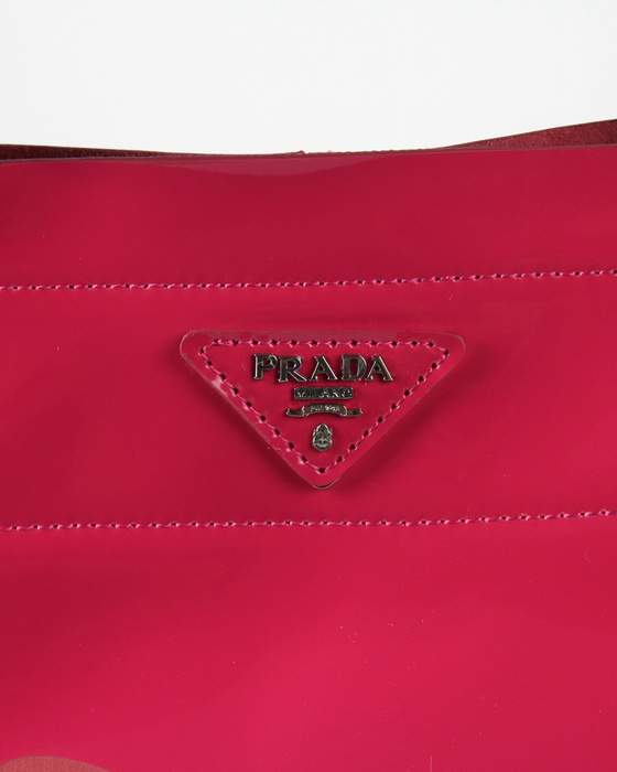 Prada Enamelled Leather Tote Bag - 6016 Rose Red - Click Image to Close