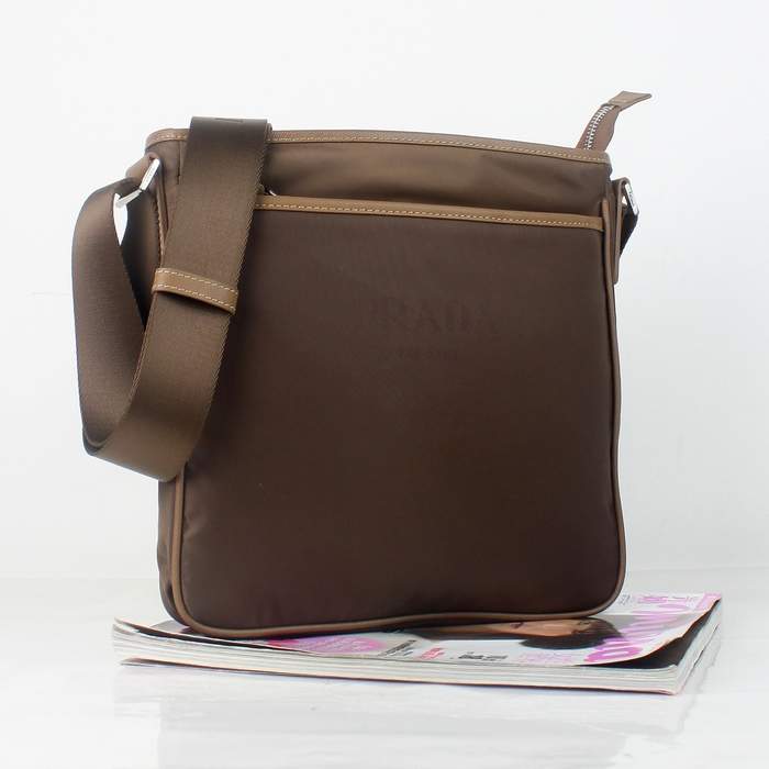 Prada Vela Fabric Flat Messenger Bag 0195 Coffee