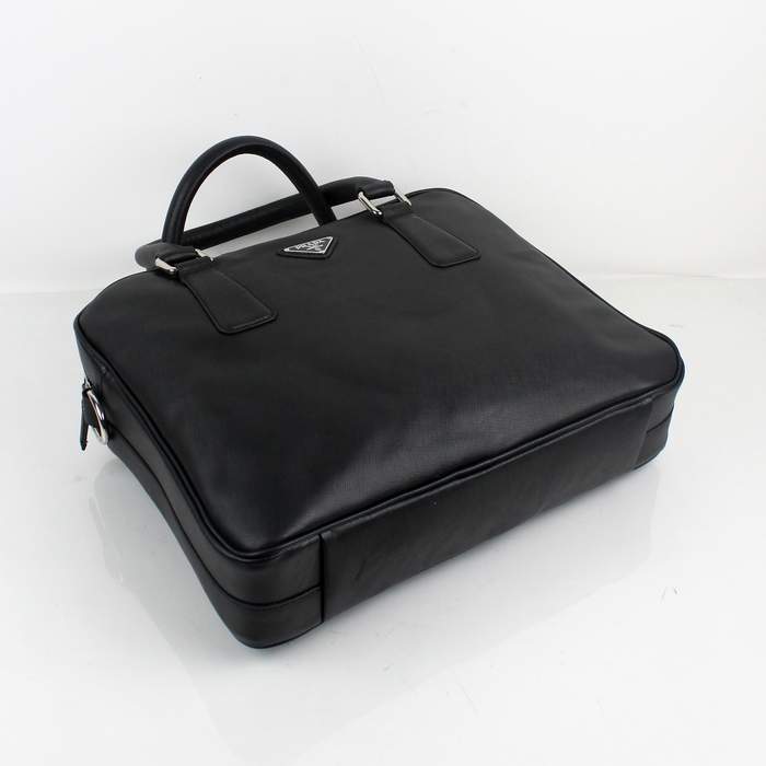 Prada BL0791 Saffiano Calf Leather Top Handle Bag Black - Click Image to Close