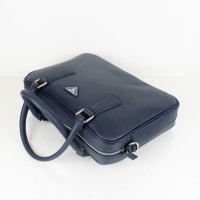 Prada BL0791 Saffiano Calf Leather Top Handle Bag Blue - Click Image to Close