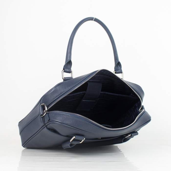 Prada BL0791 Saffiano Calf Leather Top Handle Bag Blue