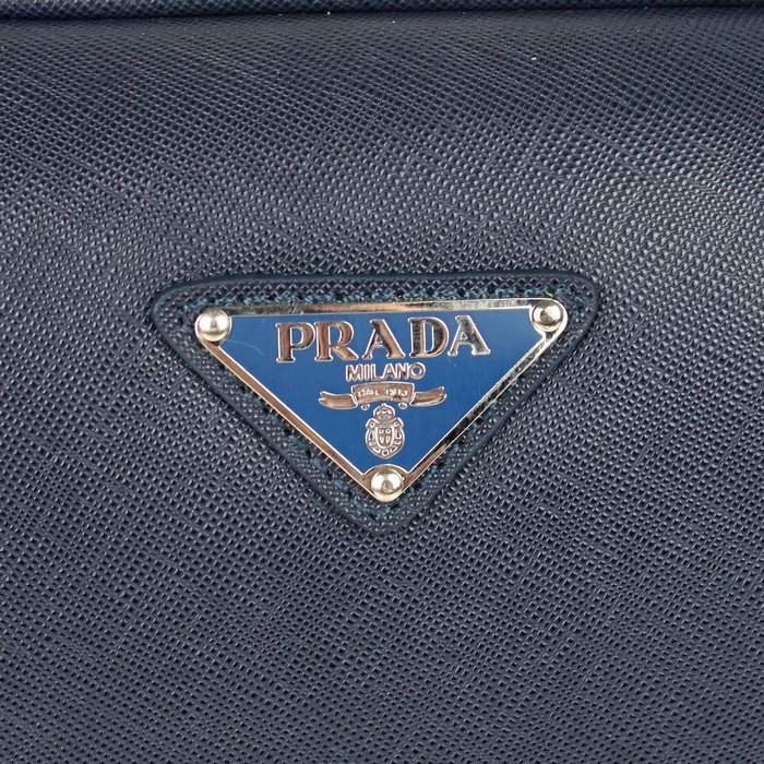 Prada BL0791 Saffiano Calf Leather Top Handle Bag Blue