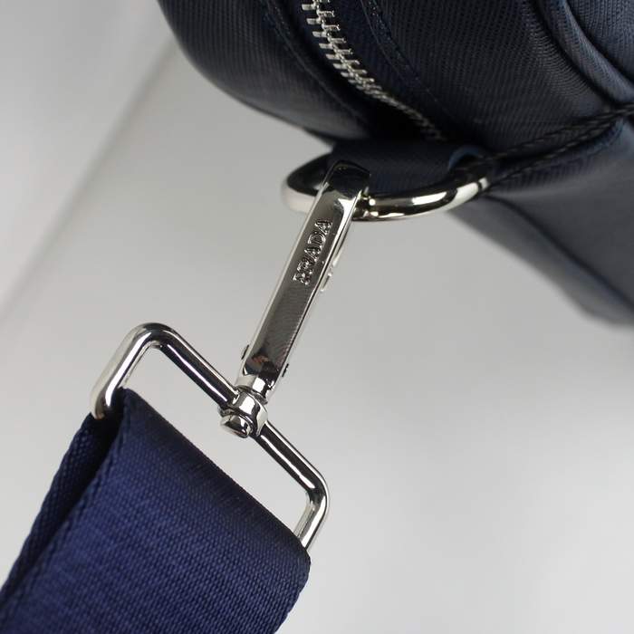 Prada BL0791 Saffiano Calf Leather Top Handle Bag Blue - Click Image to Close