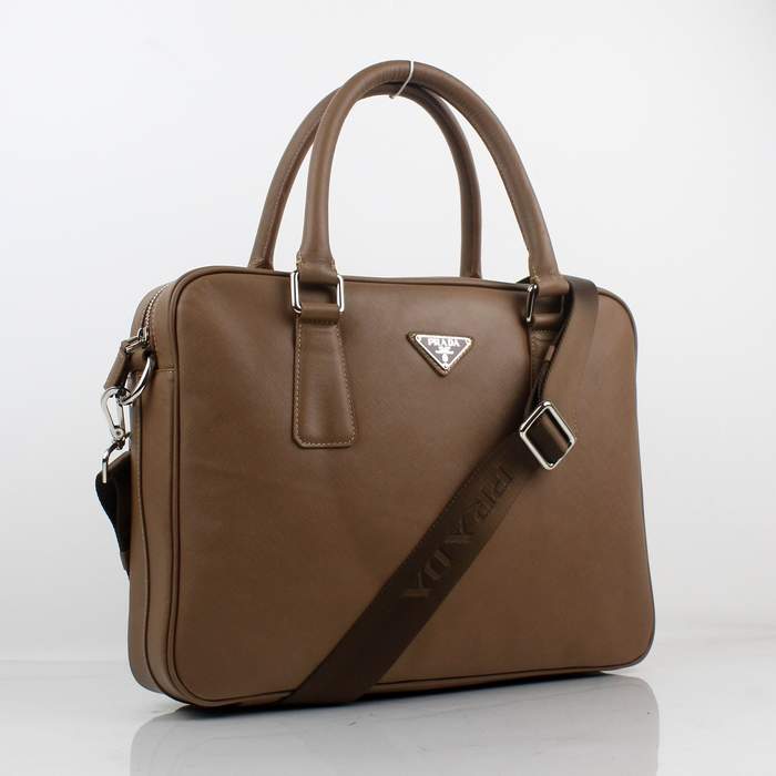 Prada BL0791 Saffiano Calf Leather Top Handle Bag Coffee - Click Image to Close