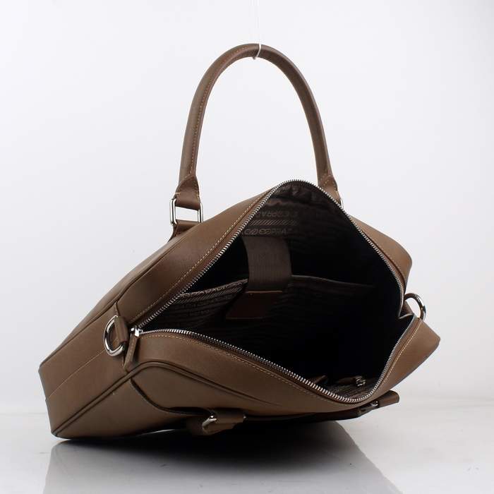 Prada BL0791 Saffiano Calf Leather Top Handle Bag Coffee