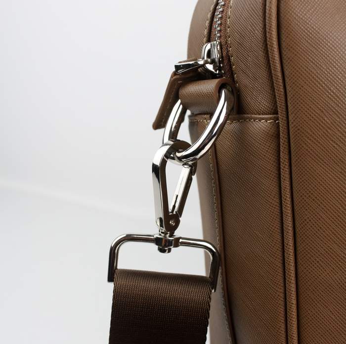 Prada BL0791 Saffiano Calf Leather Top Handle Bag Coffee - Click Image to Close