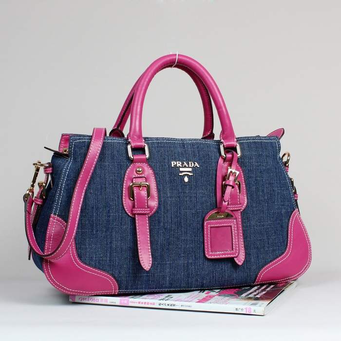 Prada denim with leather handbag PRD6040 Red - Click Image to Close