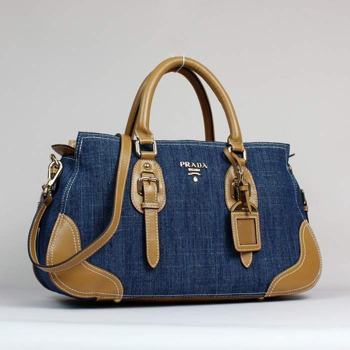 Prada denim with leather handbag PRD6040 Apricot - Click Image to Close